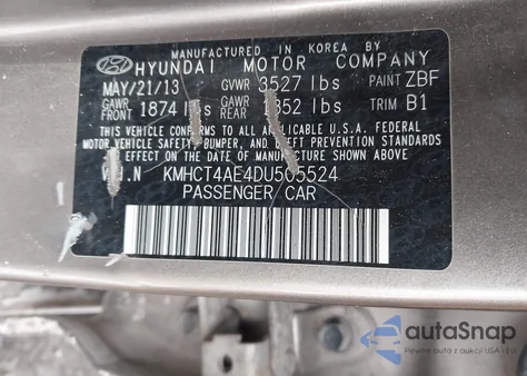 2013 Hyundai Accent Gls из США, поврежденный, VIN KMHCT4AE4DU505524